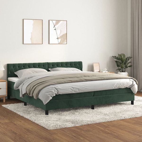 vidaXL Boxspringbett mit Matratze Dunkelgrün 200x200 cm Samt, 3141506