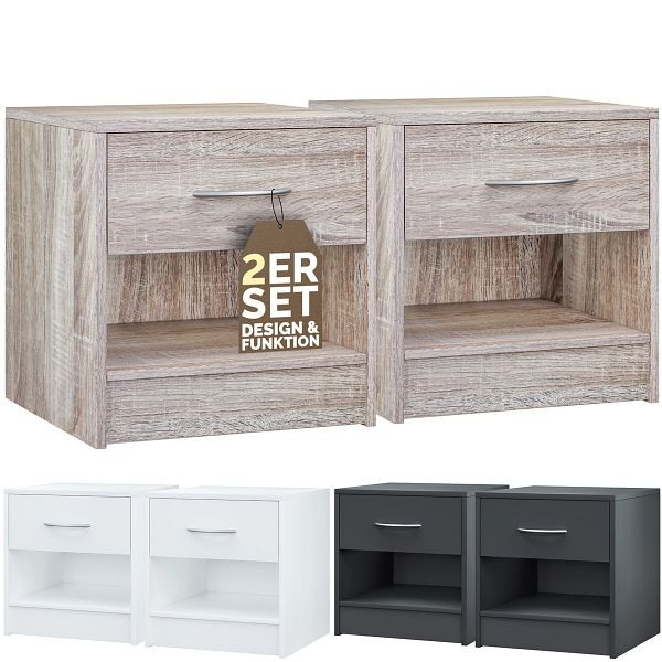 casaria Nachttisch Kiel 2er-Set Eiche 41x39x28cm, 109668