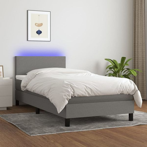 vidaXL Boxspringbett mit Matratze & LED Dunkelgrau 100x200 cm Stoff, 3132974