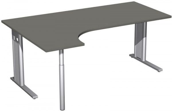 geramöbel PC-Schreibtisch links starr, C Fuß Blende optional, 1800x1200x720, Graphit/Silber, N-648324-GS