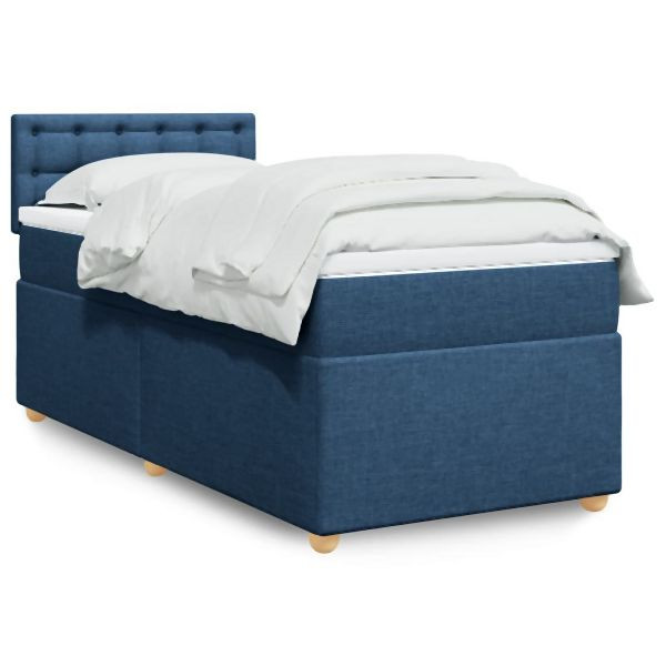 vidaXL Boxspringbett mit Matratze Blau 90x200 cm Stoff, 3288883
