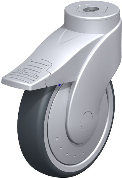 Blickle LWGX-TPA 126XK-FI-FK Kunststoff-Lenkrolle WAVE, rostfrei, mit Rückenloch & Feststeller, Thermoplastisches Gummi-Elastomer, Grau, 743327