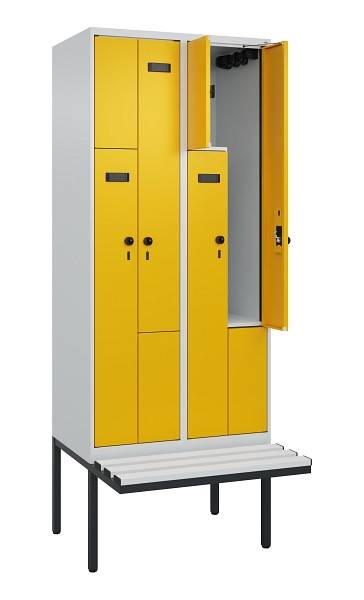 C+P Z-Spind Evolo PLUS, Bank, 4 Fächer, 2120x800x815mm, 7035/1004, Drehriegel, Material Sitzfläche Kunststoff, 0490437-224 S10054