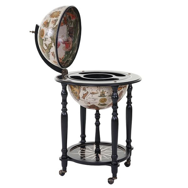 Mendler Globusbar HWC-A78, Minibar Hausbar Weinregal, Weltkugel rollbar, Ø 42cm Eukalyptusholz, 59837