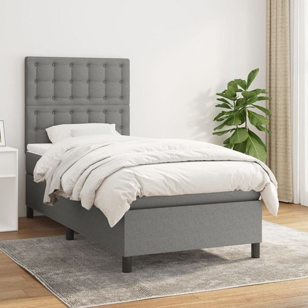 vidaXL Boxspringbett mit Matratze Dunkelgrau 90x190 cm Stoff, 3142058