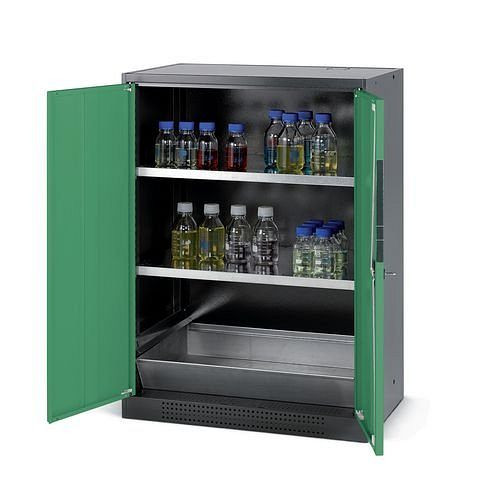 asecos Chemikalienschrank Systema CS-82, Korpus anthrazit, grün, 2 Einlegeböden und Bodenwanne, 202586