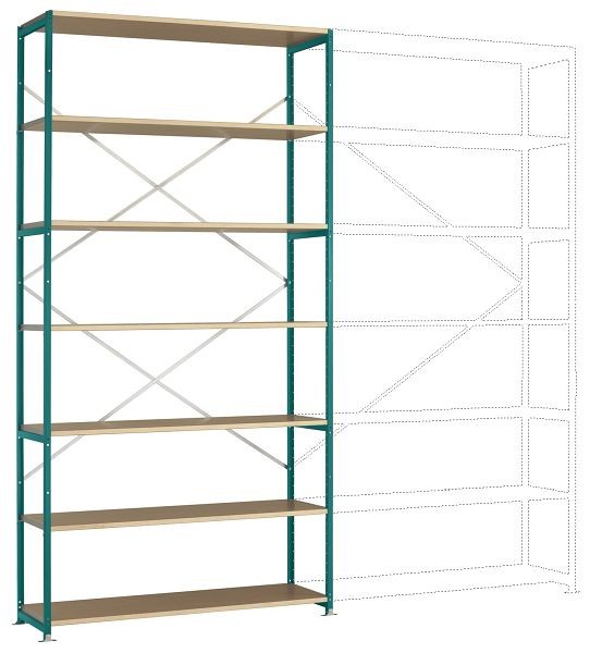 Manuflex Großfach-Steckregal Grundregal mit 7 Holzverbundböden, HxBxT = 3000 x 1530 x 1000 mm, wasserblau, RP1645.5021