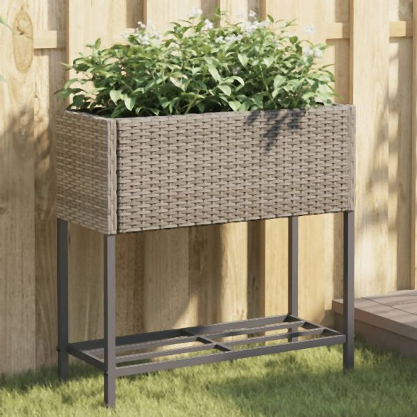 vidaXL Hochbeete mit Ablage 2 Stk. Grau 70x28x70 cm Poly Rattan, 3210512