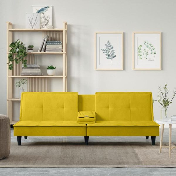 vidaXL Schlafsofa mit Getränkehaltern Gelb Samt, 351925