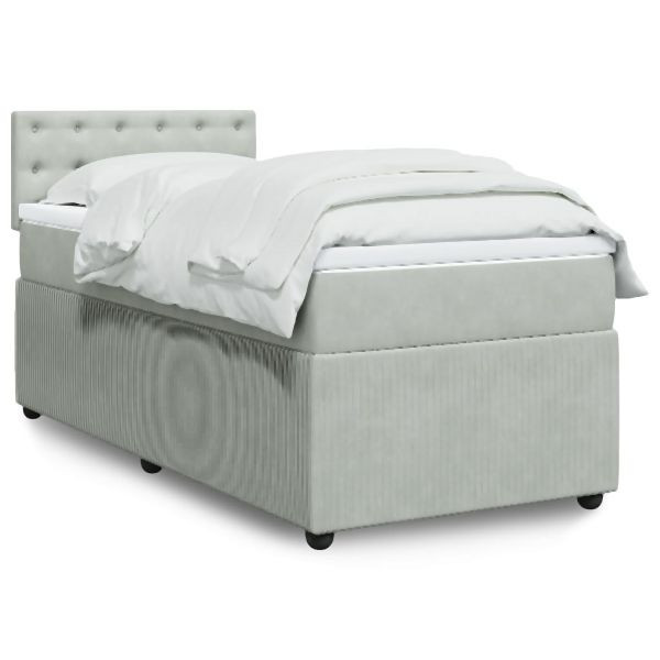 vidaXL Boxspringbett mit Matratze Hellgrau 100x200 cm Samt, 3289974