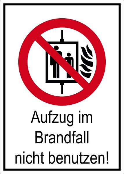 Eichner Verbotsschild "Aufzug im Brandfall nicht benutzen", B x H: 13,1 x 18,5 cm, PVC-Folie, selbstklebend für Innen- und Außenbereiche, 9225-10820-013
