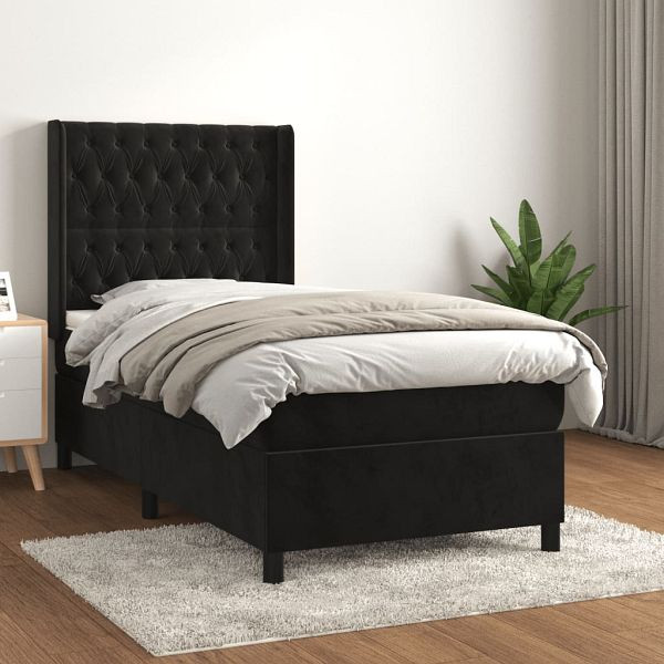 vidaXL Boxspringbett mit Matratze Schwarz 90x200 cm Samt, 3132839