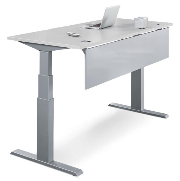 Deskin Sitz-/ Stehtisch Comfort MULTI M, Dekor lichtgrau, B 1200 x T 800 x H 640-1300 mm, Alusilber, 275262