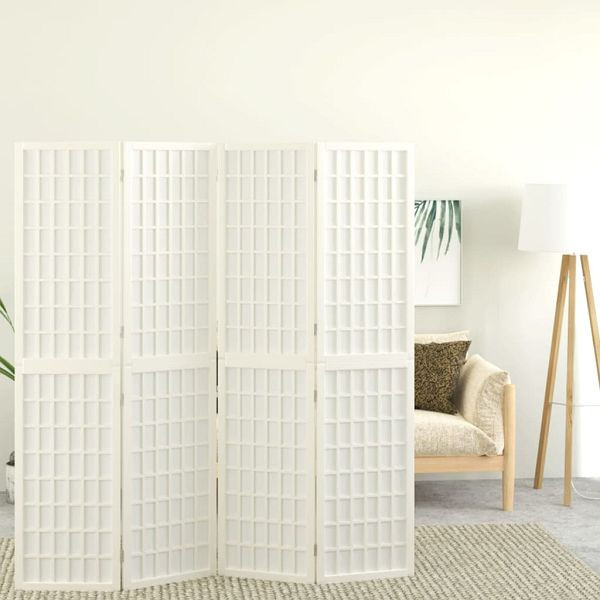vidaXL 4-tlg. Paravent Japanischer Stil Faltbar 160x170 cm Weiß, 352088