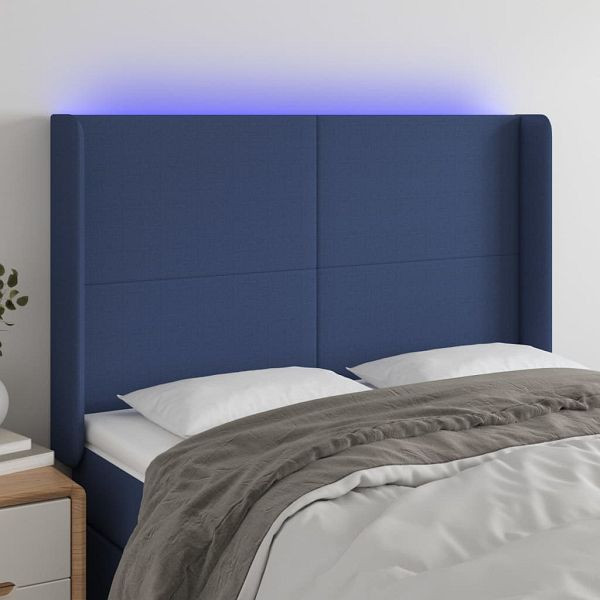 vidaXL LED Kopfteil Blau 147x16x118/128 cm Stoff, 3123772