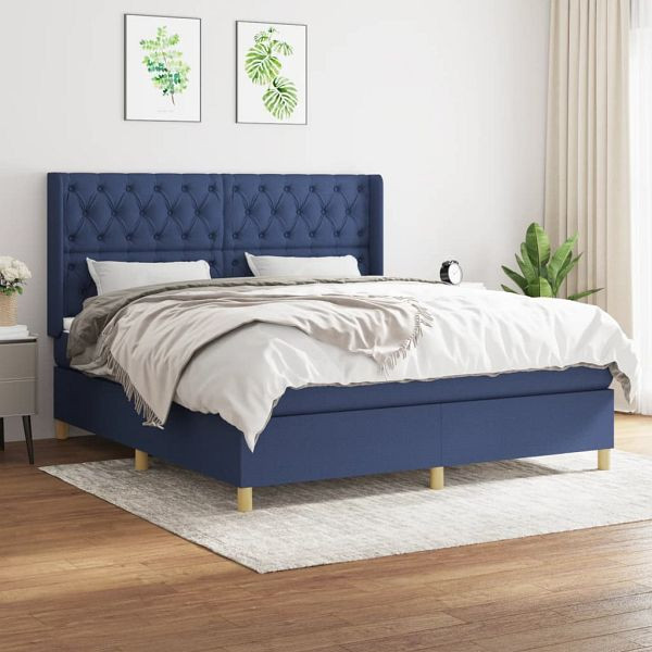 vidaXL Boxspringbett mit Matratze Blau 160x200 cm Stoff, 3132247