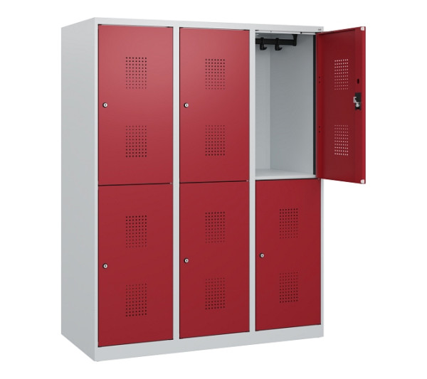 C+P Doppelstöckiger Spind Evolo PLUS, 6 Fächer, 1530x1200x500mm, 7035/3003, Zylinderschloss, 0493005-32 S10026