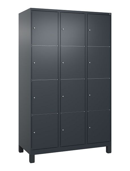 C+P Schließfachschrank Classic PLUS, Füße, 3 Abteile mit je 4 Fächern, 1950x1200x500mm, 7016/7016, 080010-324 S10015