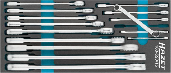 Hazet Doppel-Ringschlüssel Satz, Außen-Doppel-Sechskant-Tractionsprofil, 6 - 34, Anzahl Werkzeuge: 15, 163-520/15