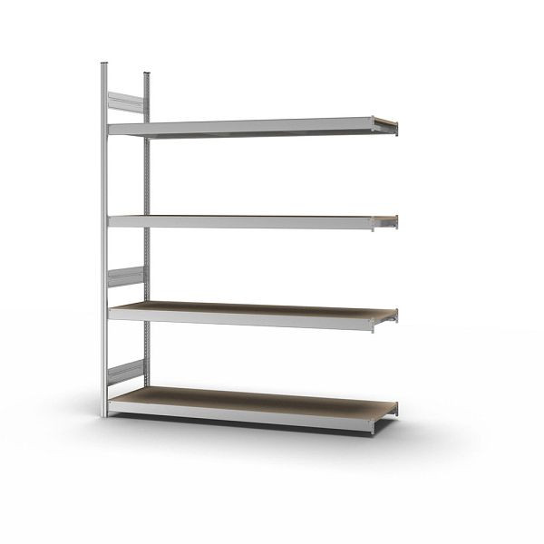 hofe Großfach-Anbauregal, 2500x500x2000 mm, 4 Fachebenen, Spanplatte verzinkt, 350 kg Fachlast, 1750 kg Feldlast, zweiseitige Bedienung, GZA25520S