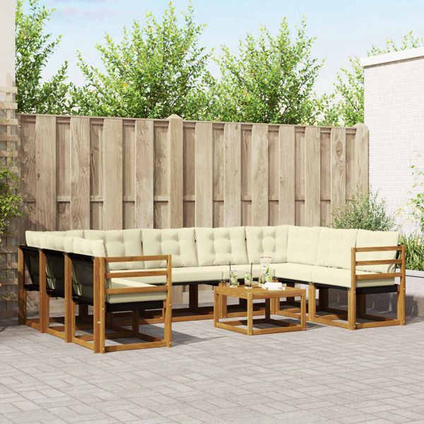 vidaXL Outdoor-Sofagarnitur 10-teilig Natur und Creme Massivholz Akazie, 3369061