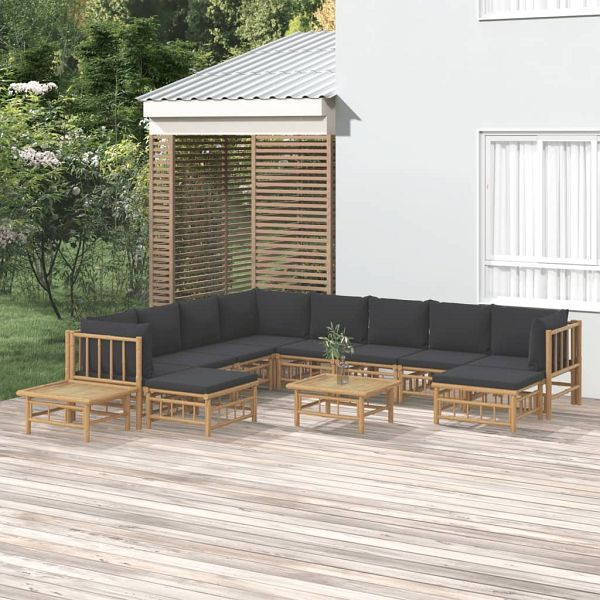 vidaXL 12-teilig Garten-Lounge-Set mit Dunkelgrauen Kissen Bambus, 3155227