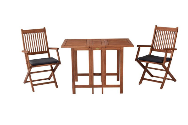 Merxx Rio Set 3-teilig, 2 Rio Klappsessel, 2 Sitzauflagen, grau, 1 Klappentisch, 107 x 65 cm, FSC Eukalyptusholz, 50088-609