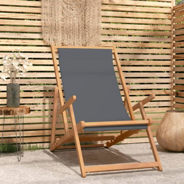 vidaXL Strandstuhl Klappbar Massivholz Teak Grau, 317698