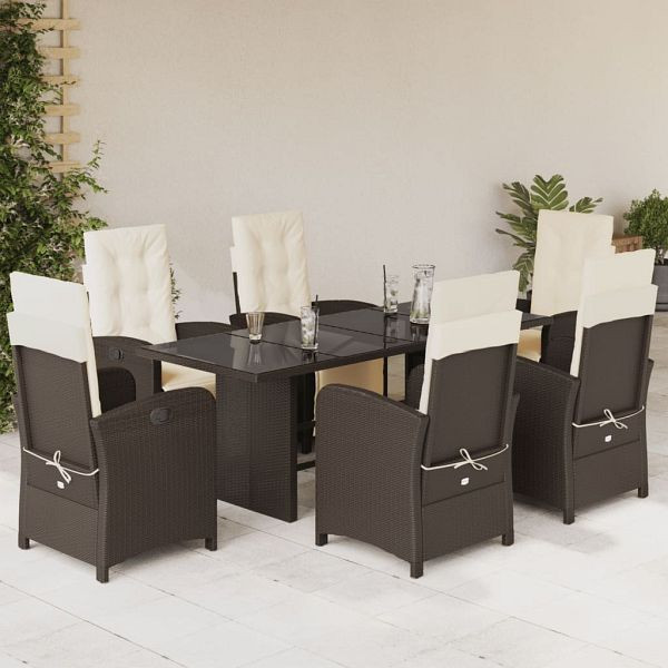 vidaXL 7-teilig Garten-Essgruppe mit Kissen Braun Poly Rattan, 3212490