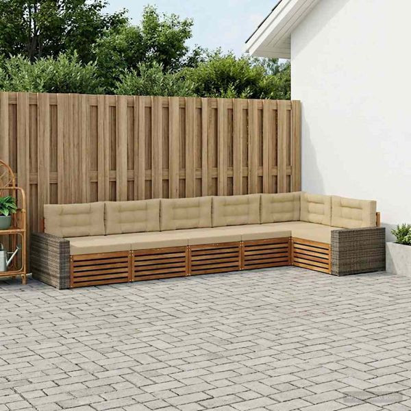 vidaXL Outdoor-Sofagarnitur 6-teilig Natur und Beige 402 x 172,5 x 73 cm, 3383431