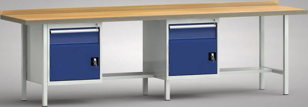 KLW Standard-Werkbank - 3000 x 700 x 900 mm L x T x H (ERGO-Version), je Arbeitsplatz links 150EA/Türe 350 mm, WS368E-3000M40-E1681