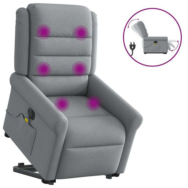 vidaXL Elektrischer Massagesessel mit Aufstehhilfe Hellgrau Stoff, 3303344