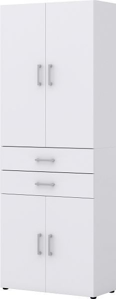 Röhr Aktenschrank B 80 cm x H 212,5 cm x T 33,5 cm, Korpus Weiß, Front Weiß, mit 4 Türen, 2 Schubkästen, 6 Ordnerhöhen, 859W671000