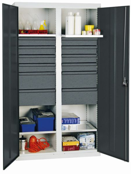 stumpf Werkzeug- und Materialschrank Serie 3000, 7035/7016, 8 Schublade 100 mm, 4 Schublade 200 mm, Mitteltrennwand, 4 Wannenböden, 3004571