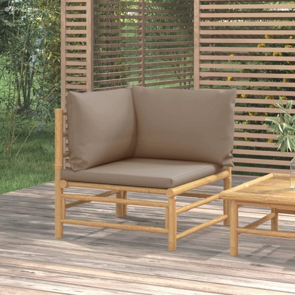 vidaXL Garten-Ecksofa mit Taupe Kissen Bambus, Polyester, 362286
