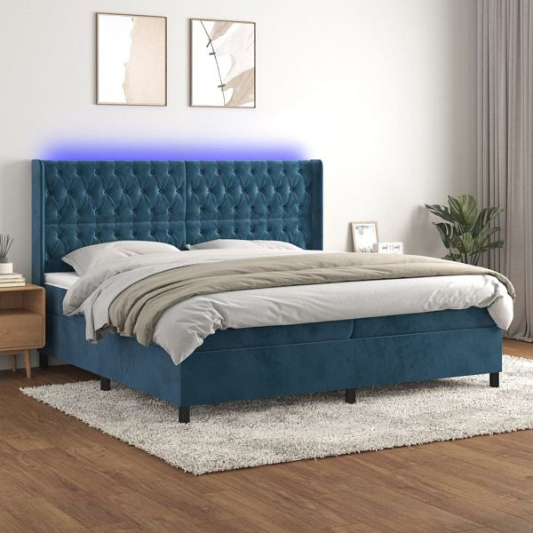 vidaXL Boxspringbett mit Matratze & LED Dunkelblau 200x200 cm Samt, 3139767