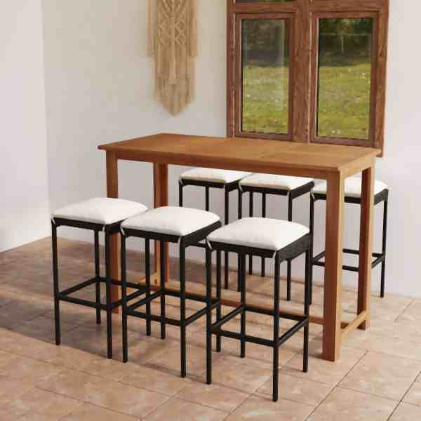 vidaXL 7-tlg. Gartenbar-Set mit Kissen Schwarz, 3068011
