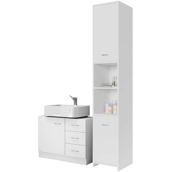 casaria Badmöbel-Set Neapel 2-tlg Weiß Hoch- & Unterschrank, 996208