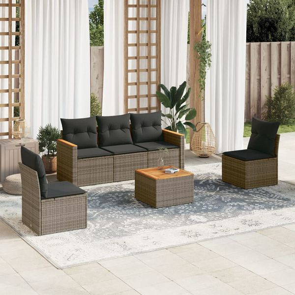 vidaXL 6-teilig Garten-Sofagarnitur mit Kissen Grau Poly Rattan, 3225857
