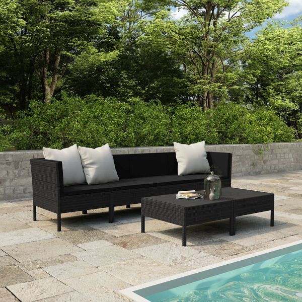 vidaXL 6-tlg. Garten-Lounge-Set mit Auflagen Poly Rattan Schwarz, 3056983