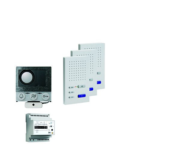 TCS audio:pack Einbau für 3 Wohneinheiten, mit Einbaulautsprecher ASI12000 + 3x Freisprecher ISW3030 + Steuergerät BVS20, PAIF030/004