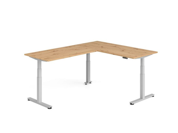 Hammerbacher Sitz-Steh-Winkeltisch 240x180cm Asteiche/Silber, VXDSMW1916/R/S