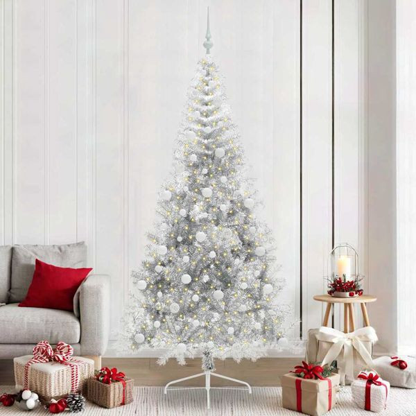 vidaXL Künstlicher vorbeleuchteter Weihnachtsbaum Silber 240 cm PET, 3397235