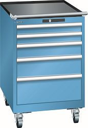 LISTA Schubladenschrank mobil 27x36E (BxTxH) 564x725x890mm KEY Lock, Lichtblau, 5 Schubladen, Fronthöhen: 75 - 200 mm, 78.546.010