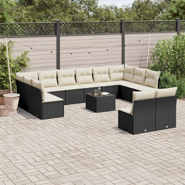 vidaXL 13-teilig Garten-Sofagarnitur mit Kissen Schwarz Poly Rattan, 3250215
