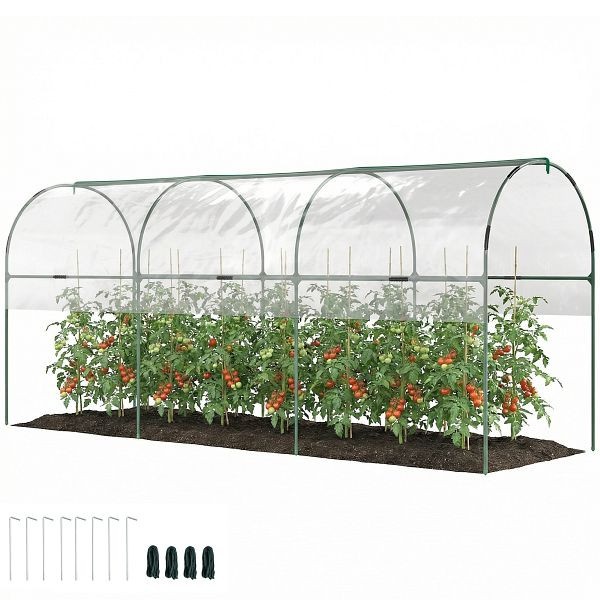 Outsunny Gewächshaus winterfest Foliengewächshaus mit Bogendach, Erdanker Treibhaus 400 x 120 x 170cm Transparent, 845-820V00TP