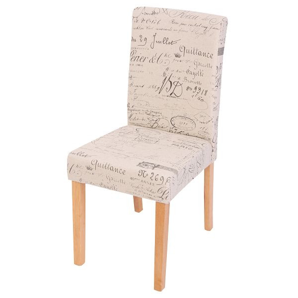 Mendler Esszimmerstuhl Littau, Küchenstuhl Stuhl, Stoff/Textil, Schriftzug creme, helle Beine, 74401