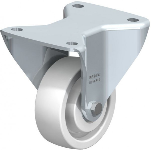 Blickle BH-SPO 100K-3 Stahlblech-Bockrolle, Schwerlast-Ausführung, mit Anschraubplatte, Polyamid, Weiß, 752614