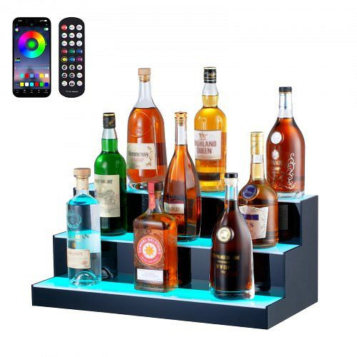 VEVOR Barregal Weinregal LED Beleuchtung Wandmontage 3-stufig 60cm Display, ZTXJPLED324RFDT96V2