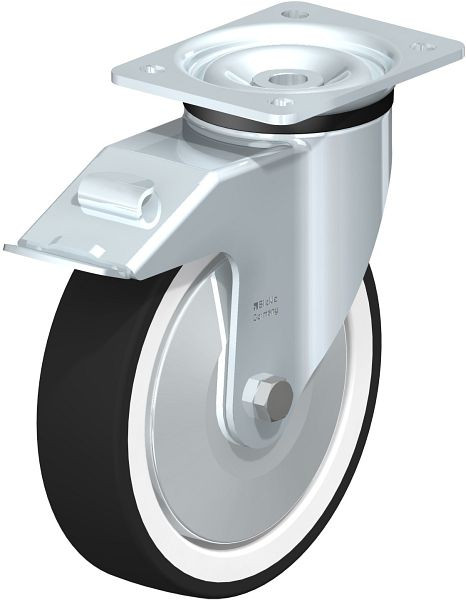 Blickle LK-POTH 200R-FI-FA Stahlblech-Lenkrolle, schwere Ausführung, mit Anschraubplatte & Feststeller, Thermoplastisches Polyurethan, Grau, 750453